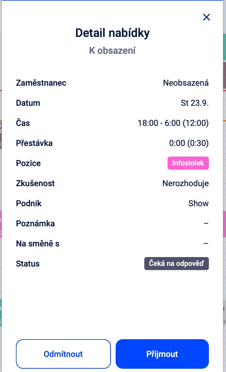 Výměna směny s kolegou v mobilu