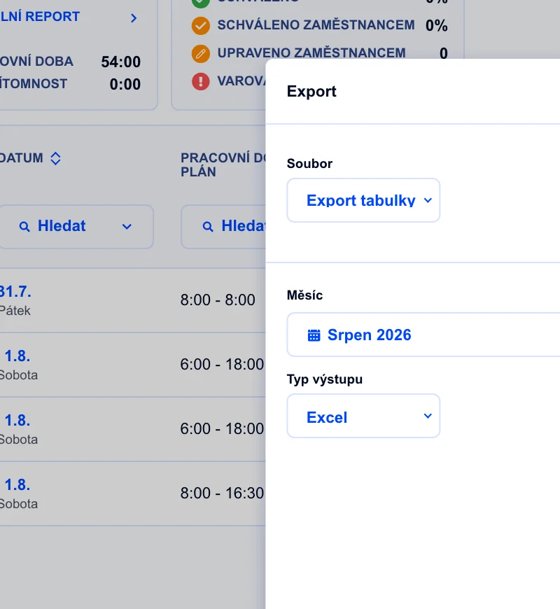 Attendance export dialog for payroll