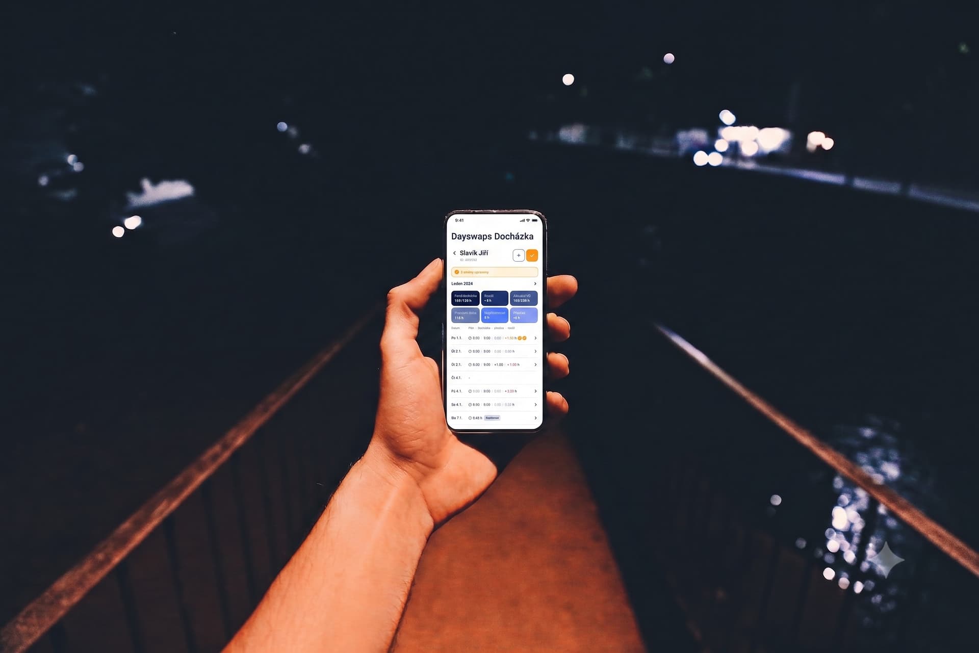 A hand holding a phone with the Dayswaps app open